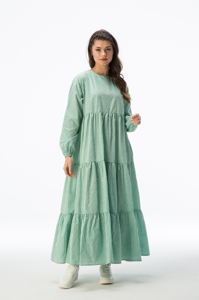 Resim Pötikare Büzgülü Elbise - Yeşil