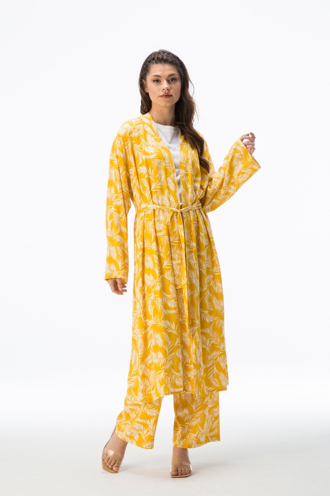 Resim Desenli Kimono Takım - Sarı