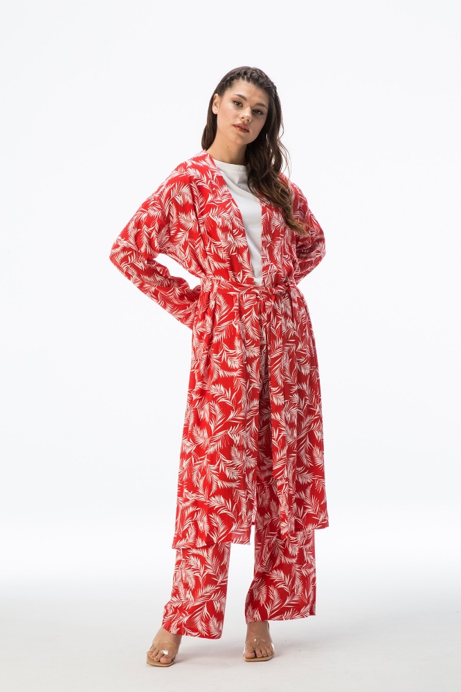 Resim Desenli Kimono Takım - Kırmızı